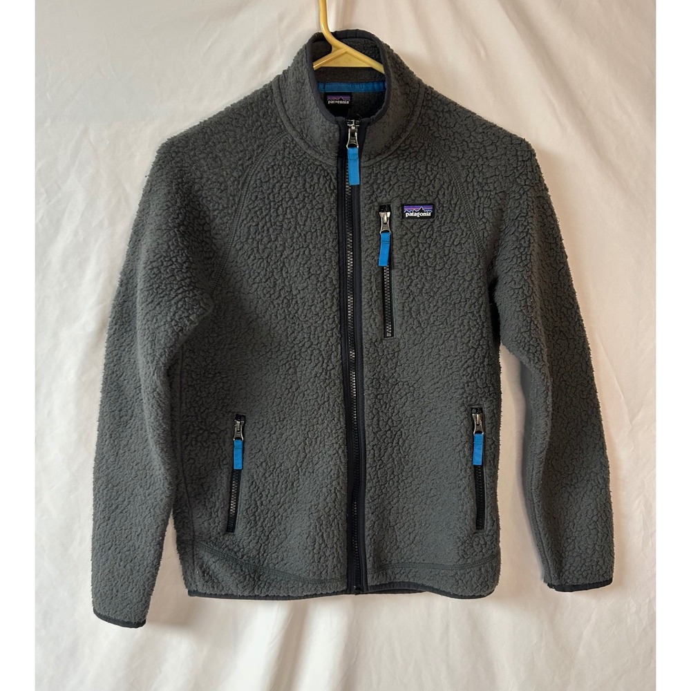 Patagonia Youth Retro Pile Fleece Jacket XL 14 Forge Grey Full Zip 65411 FA20